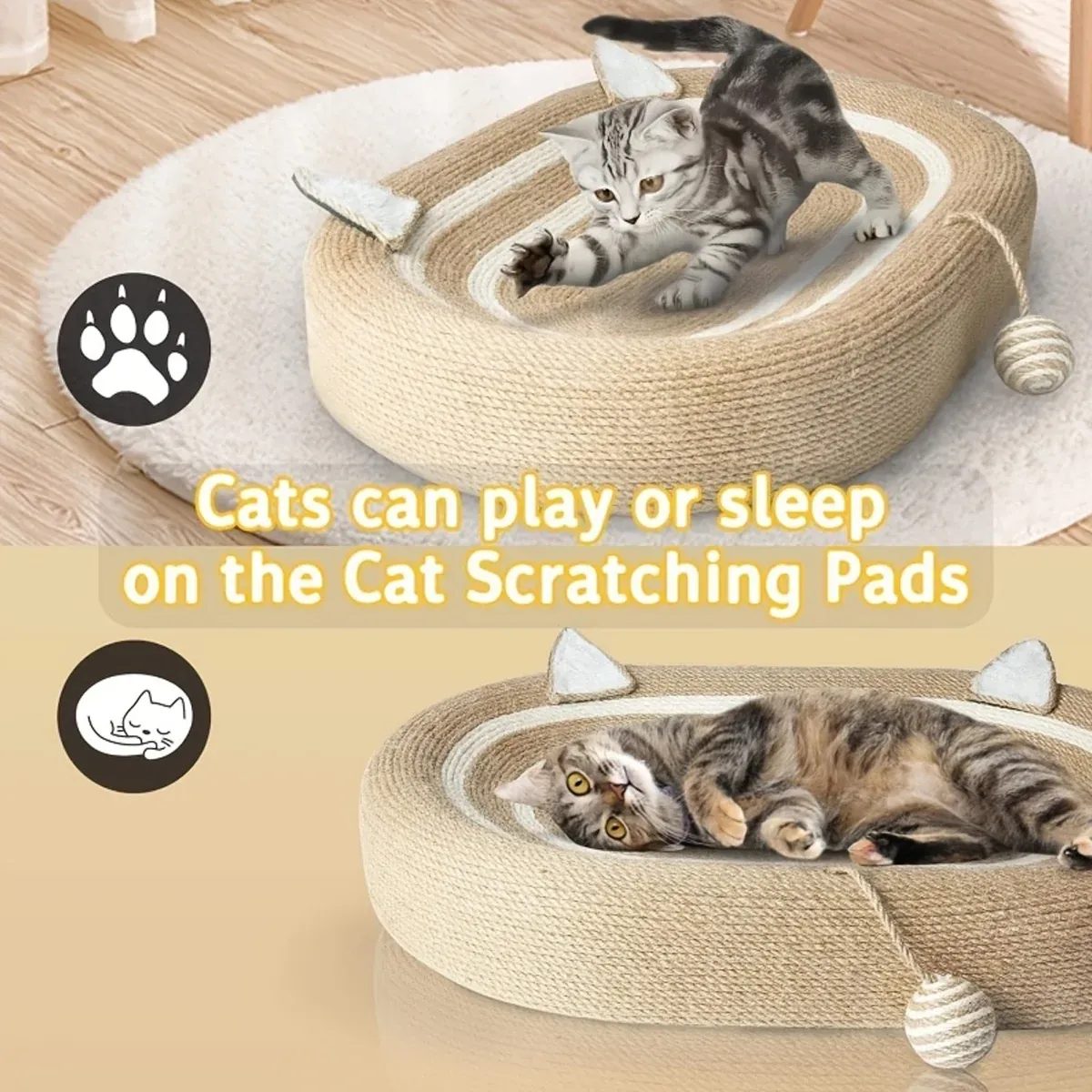 Extra-Large Sisal Cat Scratch Bed – Scratch & Nap 6 Sisal Basin Cat Scratch Board Cat Paw Board Basin Cat Bed Kitten Scratcher Pad – photo 6