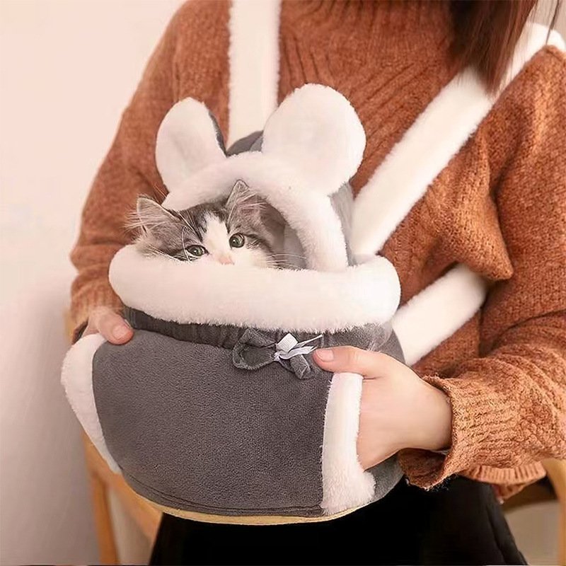 2-in-1 Plush Pet Carrier & Cosy Travel Bed 1 Grey 2-in-1 Ultra-Soft Plush Pet Carrier & Mobile Bed - Portable & Lightweight Cute Rabbit Ear Design Travel Cabin (M 25 x 25 x 20.5CM)