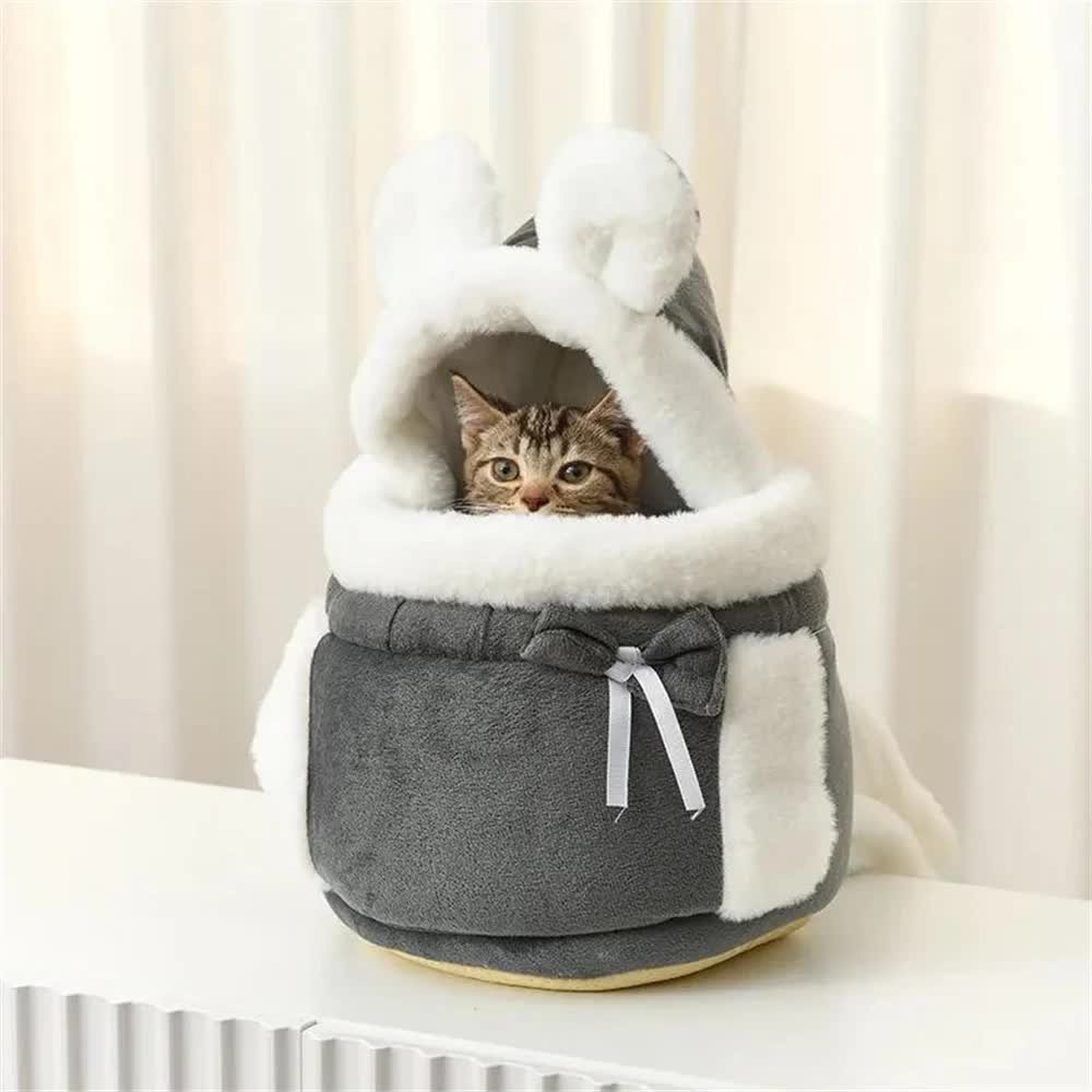 2-in-1 Plush Pet Carrier & Cosy Travel Bed 6 Grey 2-in-1 Ultra-Soft Plush Pet Carrier & Mobile Bed - Portable & Lightweight Cute Rabbit Ear Design Travel Cabin (M 25 x 25 x 20.5CM) – photo 6