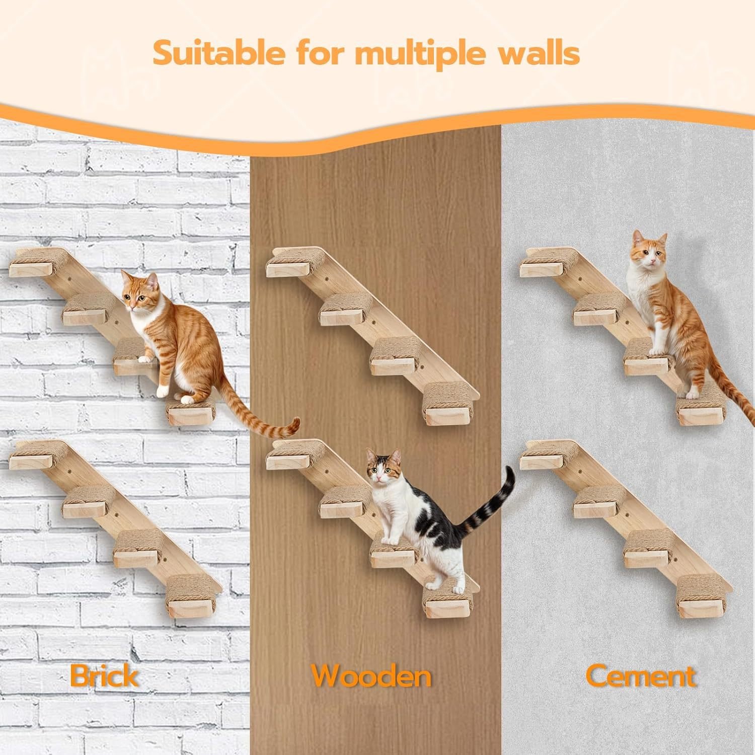 Wall Mounted Cat Climbing Ladder - Solid Wood Steps 2 2-Tier Solid Wood Wall-Mounted Cat Climbing Ladder - Vertical Jumping Steps for Indoor Cats with Installation Kit – photo 2