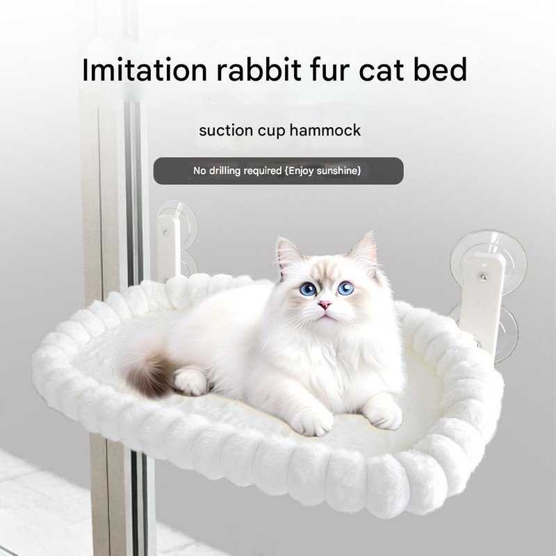 Plush Cat Window Hammock - Suction Cup Sunbathing Perch 2 Grey Plush Cat Window Hammock with Strong Suction Cups, Faux Rabbit Fur Pet Bed for Cats and Small Dogs, Space-Saving Foldable Hanging Cat Perch for Sunbathing and Relaxation – photo 2
