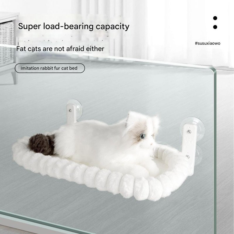 Plush Cat Window Hammock - Suction Cup Sunbathing Perch 3 Grey Plush Cat Window Hammock with Strong Suction Cups, Faux Rabbit Fur Pet Bed for Cats and Small Dogs, Space-Saving Foldable Hanging Cat Perch for Sunbathing and Relaxation – photo 3