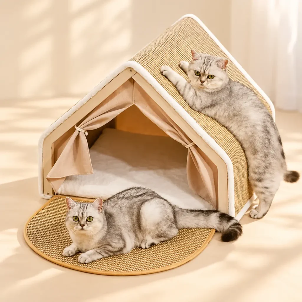 Cat Scratchers Explained - Posts, Boards, Trees & Walls 9 Cat Tent House Semi Enclosed Nest Cat Bed Scratch Board Indoor Kitten Shelter