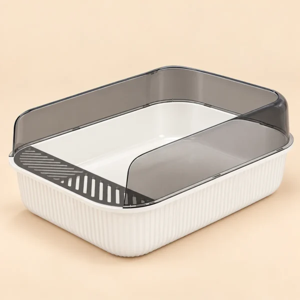 Litter Tray Box with Splash Guard and Wide Opening for Cats Open Top Design