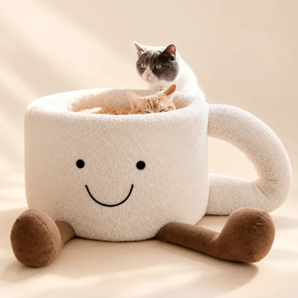 Cat Bed Coffee Cup Shape Cartoon Pet Bed Soft Nest Small Pets Sleeping Indoor