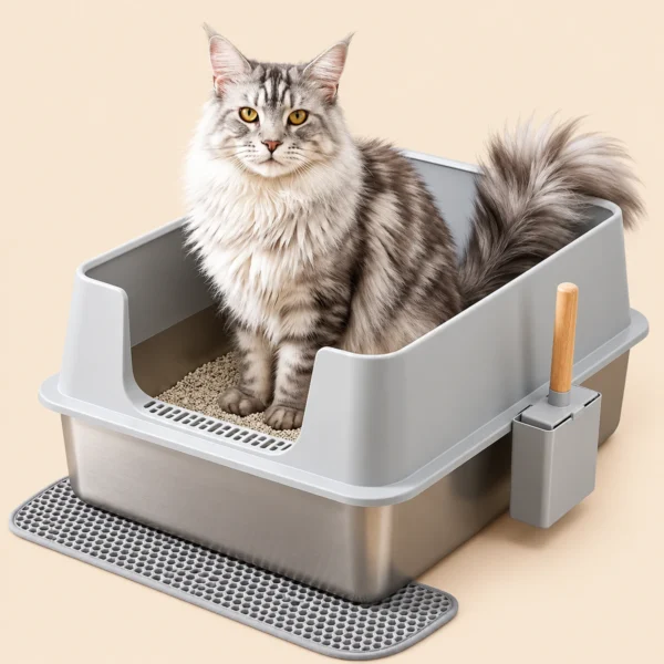 i.Pet XXL Cat Litter Box Stainless Steel Jumbo Semi-Enclosed Pet Kitty Toilet