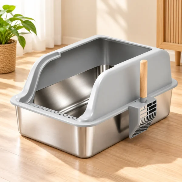 i.Pet Cat Litter Box Stainless Steel Large Semi-Enclosed Pet Kitty Toilet