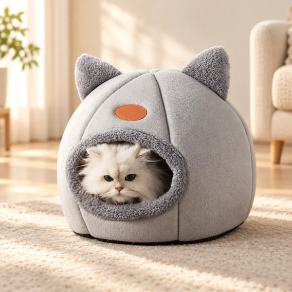 Cat Bed Winter Warm Enclosed Pet House Cozy Indoor Sleeping Nest for Cold Weather