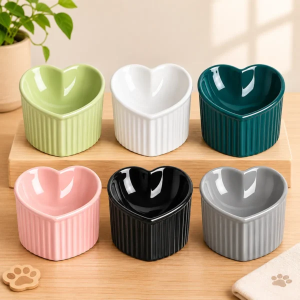 Love Shape Slanted Cat Bowl Ceramic Pet Bowl for Cats Food Water Feeding Dish