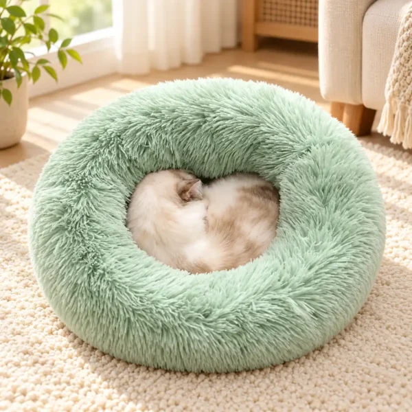 Cozy Donut Long Plush Cat & Dog Calming Bed