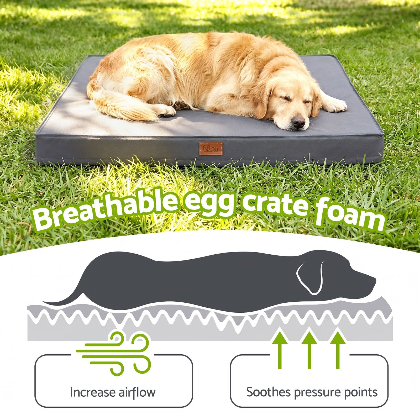 Water Resistant Outdoor Dog Bed with Egg Crate Foam 2 i.Pet Dog Bed Large Water-resistant Egg Crate Foam Orthopedic Pet Mat Grey – photo 2