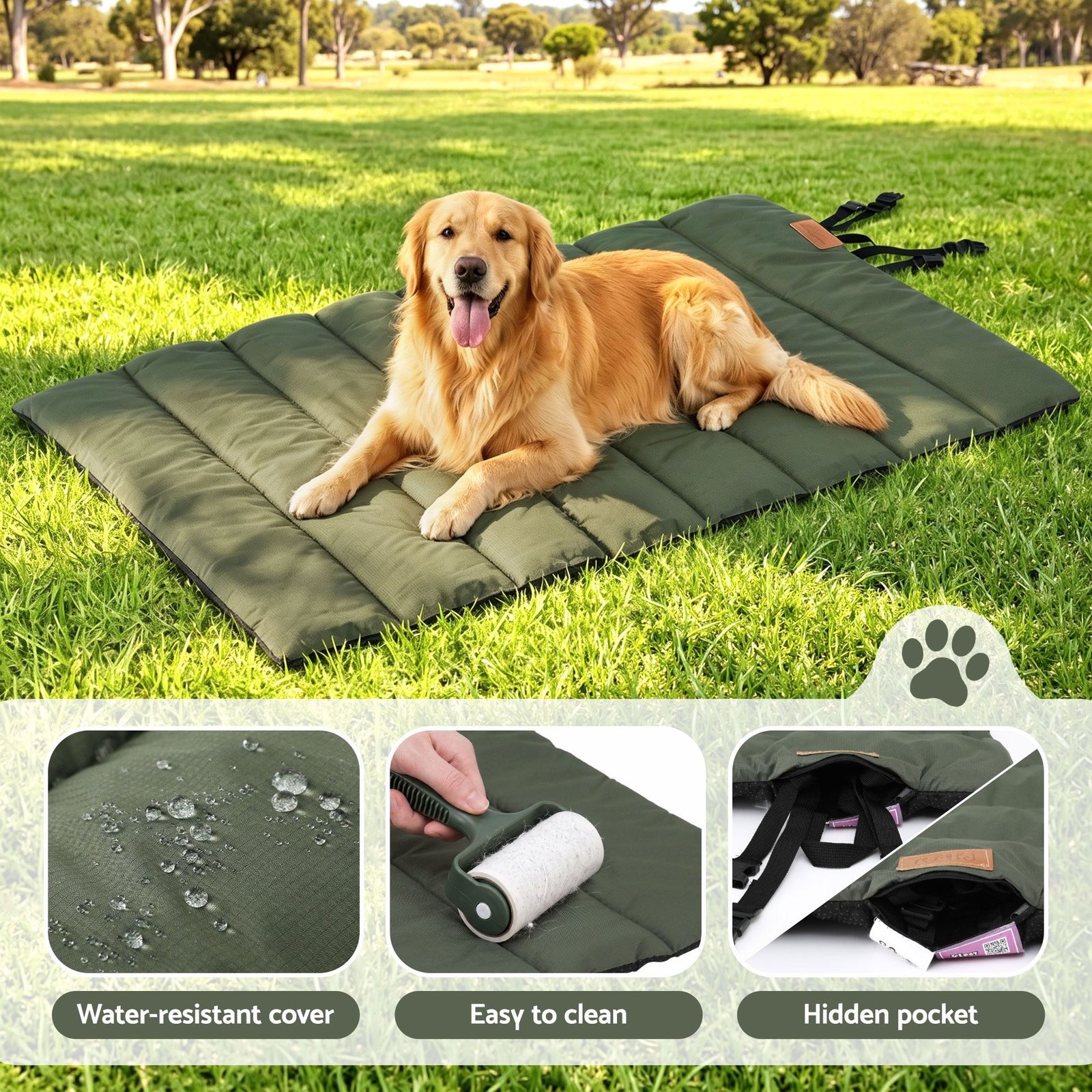 i.Pet Outdoor Dog Bed - Water-Resistant Foldable Travel Mat 2 i.Pet Outdoor Dog Bed Large Water-resistant Washable Foldable Travel Dog Mat Green – photo 2