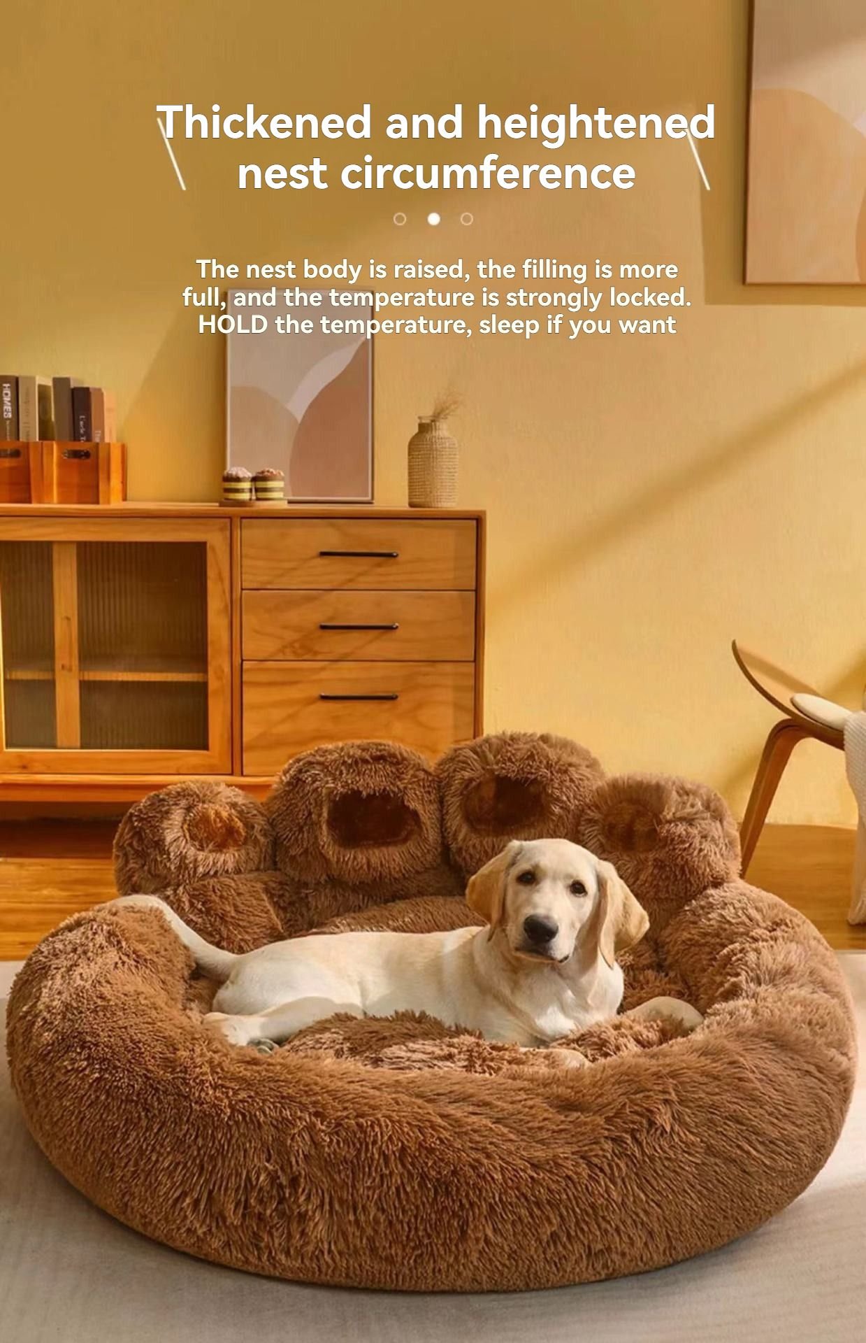Fluffy Dog Bed 90cm with Paw Design 2 Pink Fluffy Dog Bed with Paw Design, 90cm Diameter – photo 2