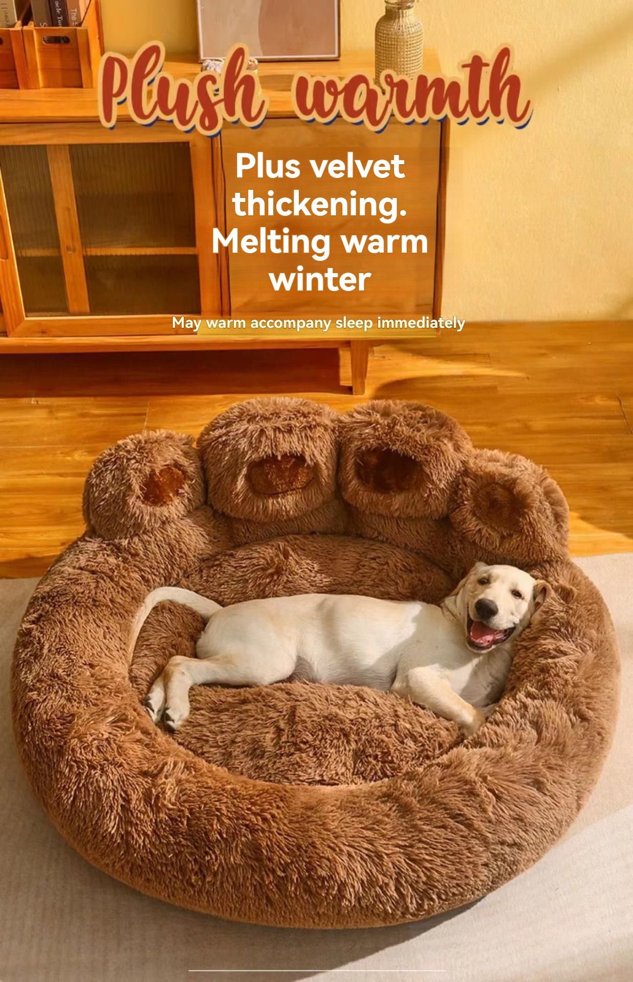 Fluffy Dog Bed 90cm with Paw Design 6 Pink Fluffy Dog Bed with Paw Design, 90cm Diameter – photo 6