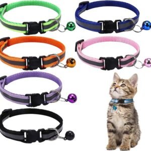6-pack cat collars - cat collars with safety buckle - pet collars - dog collars - cat collars with bells - reflective cat collars - adjustable cat collars