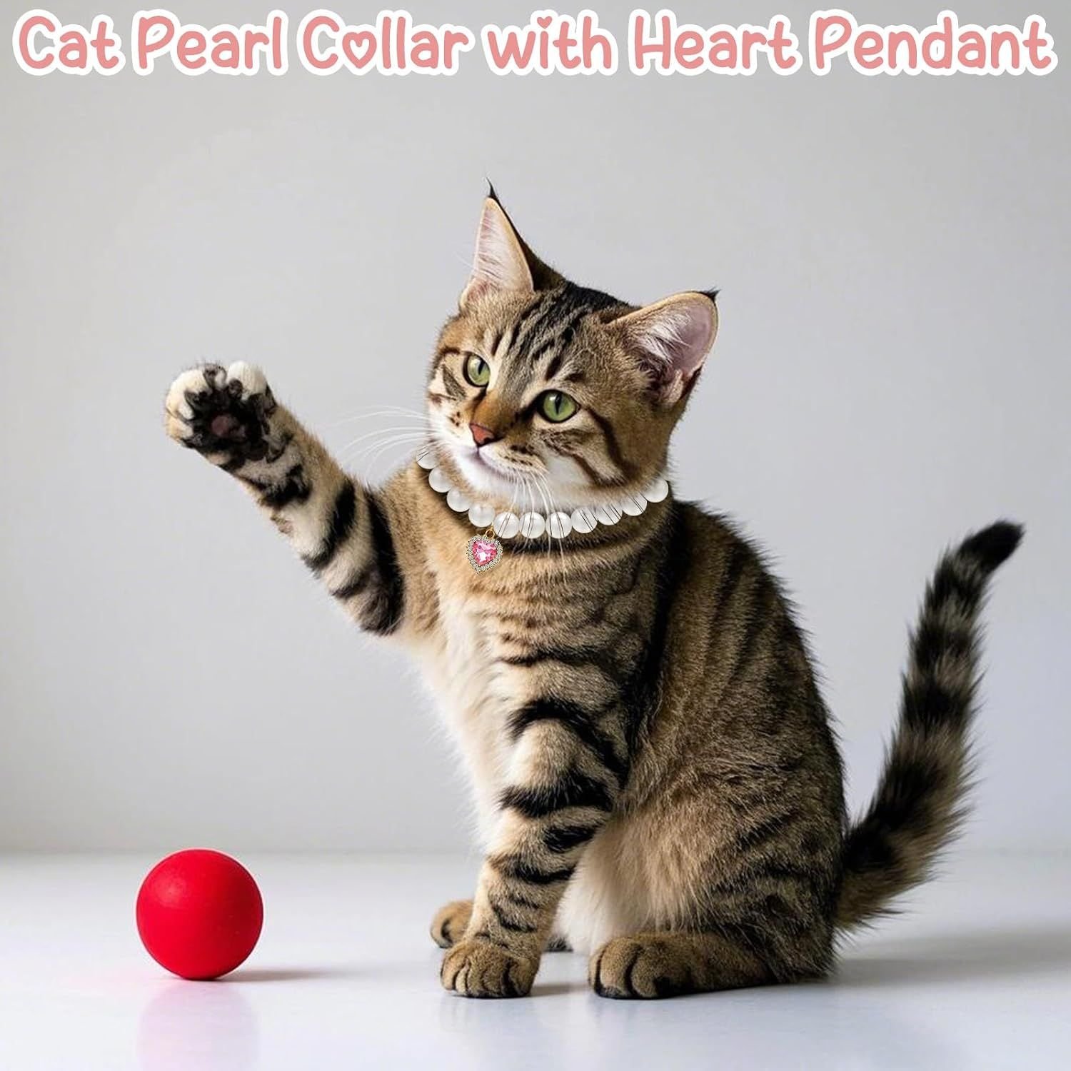 Pearl Cat Collars with Heart Pendant - 2 Pack 4 2 Pack Pearl Cat Collars with Heart Pendants, Adjustable Rhinestone Pet Necklaces for Cats, Puppies and Small Dogs, Wedding and Party Wear – photo 4