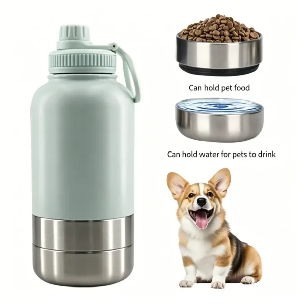 3-in-1 Outdoor Pet Insulated Water Bottle: 32oz Large Capacity, 24H Temperature Lock, Hidden Dual Bowls, 304 Stainless Steel, Leak-Proof & Portable, Essential for Dog Walking & Camping/pink – photo 2