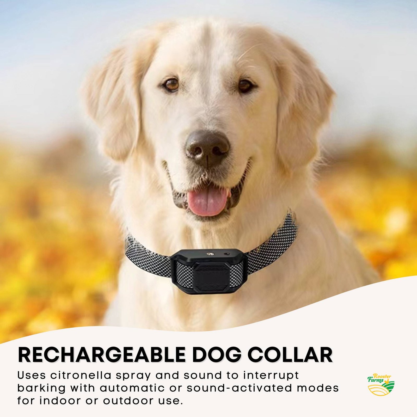Citronella Dog Bark Collar - Rechargeable & Automatic 2 Rooster Farms Dog Bark Training Collar Citronella + Sound Rechargeable Automatic – photo 2