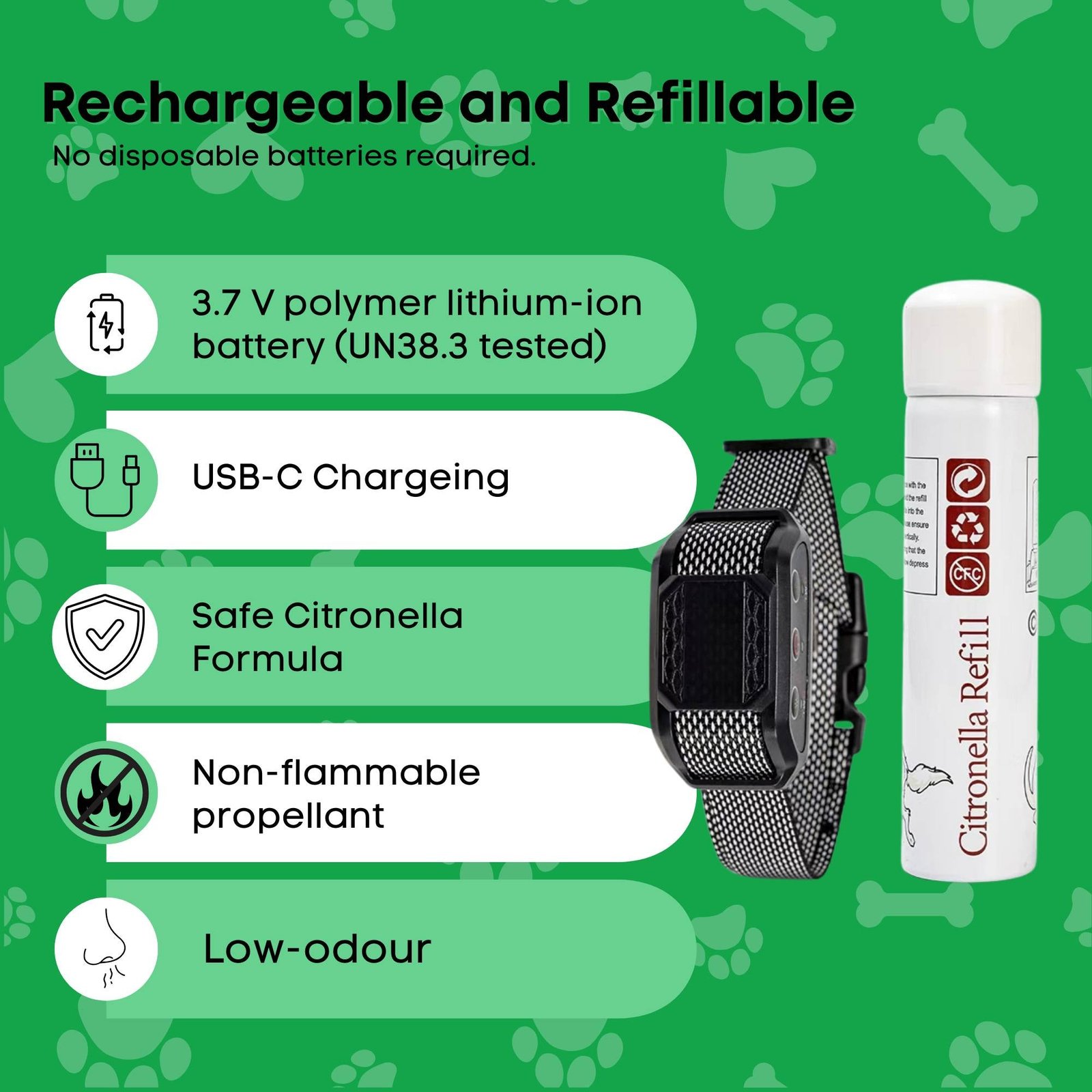 Citronella Dog Bark Collar - Rechargeable & Automatic 3 Rooster Farms Dog Bark Training Collar Citronella + Sound Rechargeable Automatic – photo 3