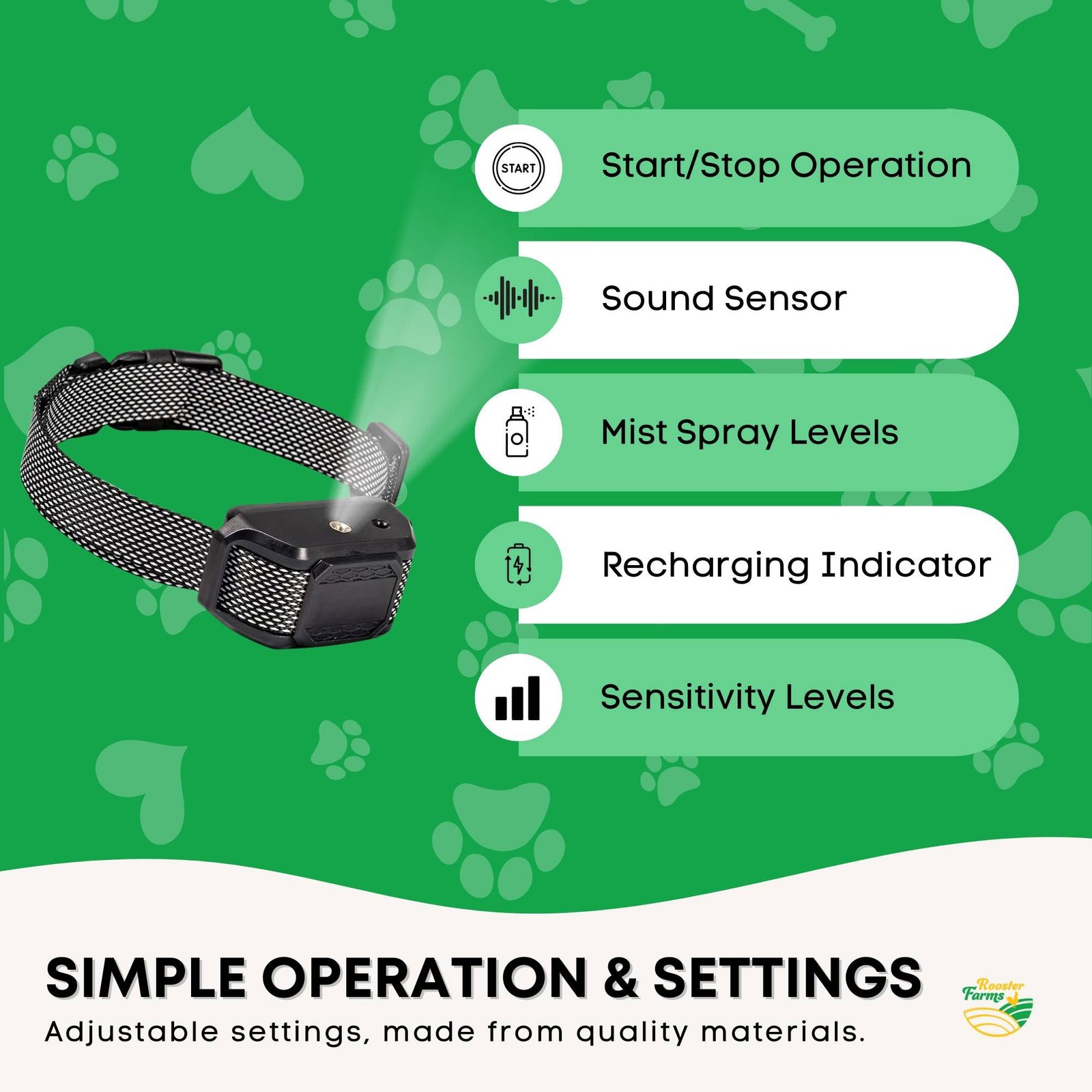 Citronella Dog Bark Collar - Rechargeable & Automatic 5 Rooster Farms Dog Bark Training Collar Citronella + Sound Rechargeable Automatic – photo 5