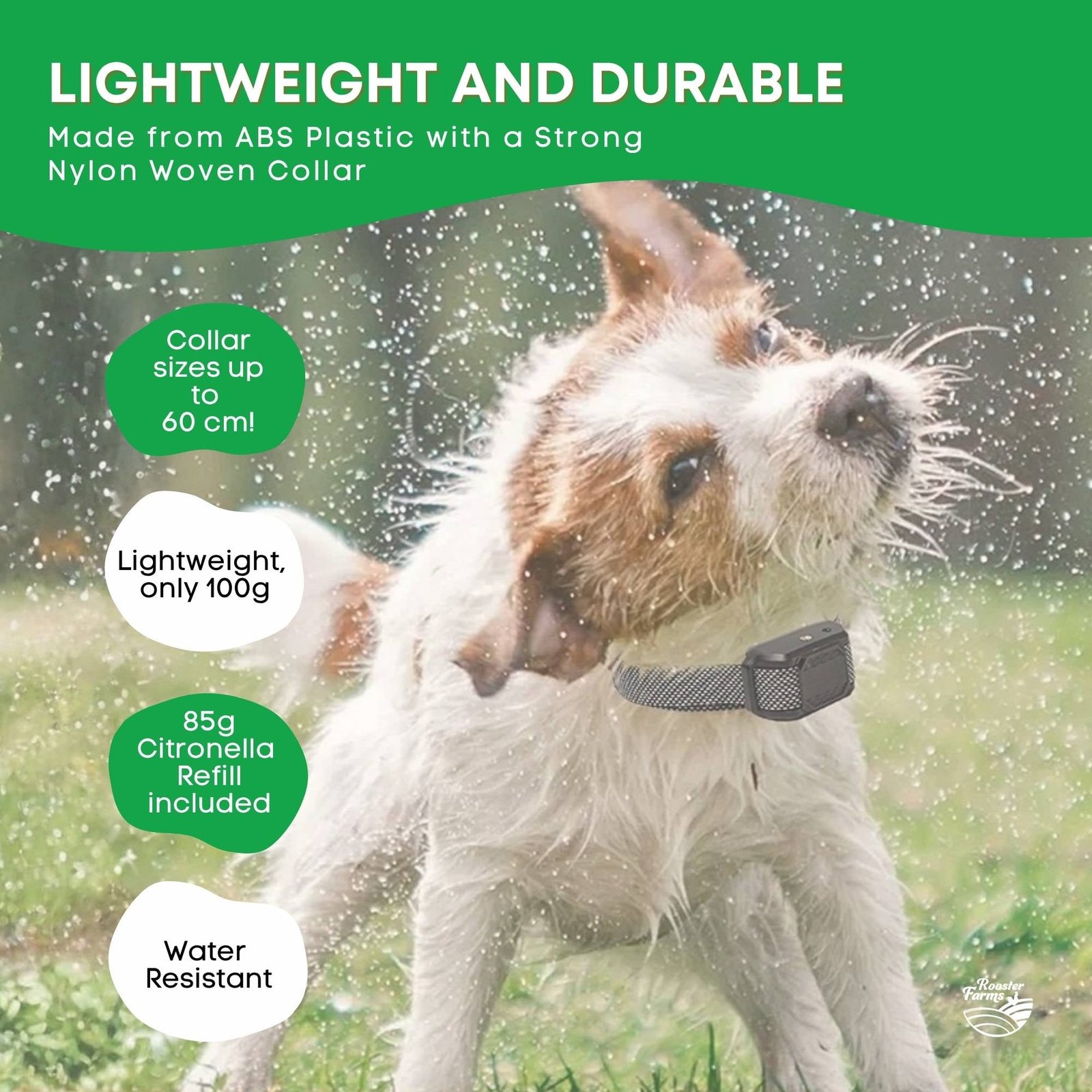 Citronella Dog Bark Collar - Rechargeable & Automatic 6 Rooster Farms Dog Bark Training Collar Citronella + Sound Rechargeable Automatic – photo 6