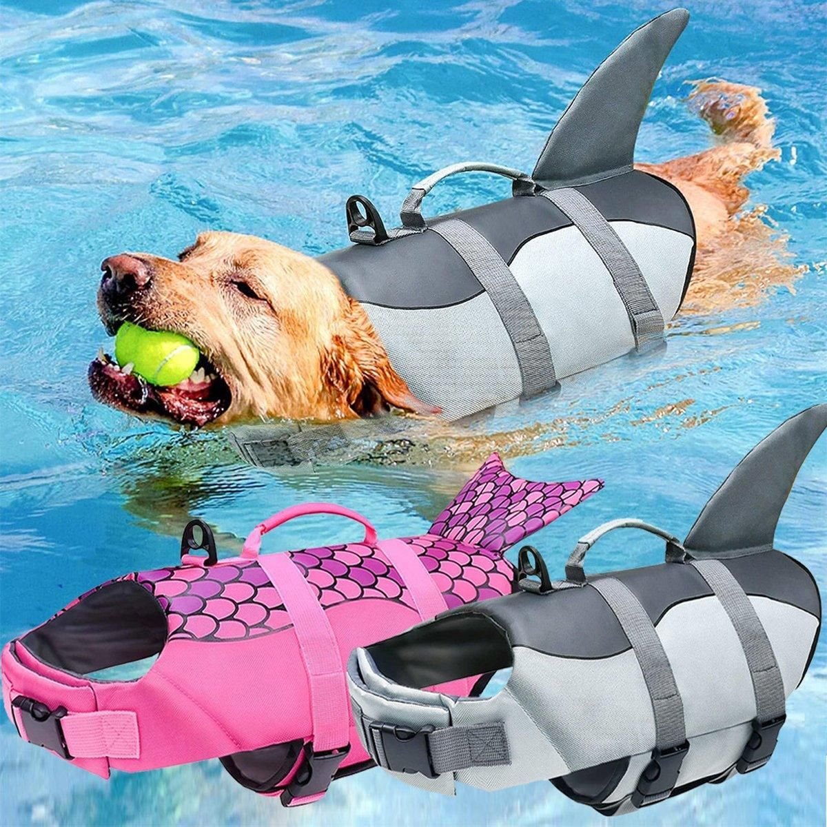Dog Life Jacket for Swimming - Adjustable Pet Swim Vest 1 Dog Life Jacket Dog Swim Vest Outdoor Water Gear for Summer Swimming Activities - Grey L – photo 11