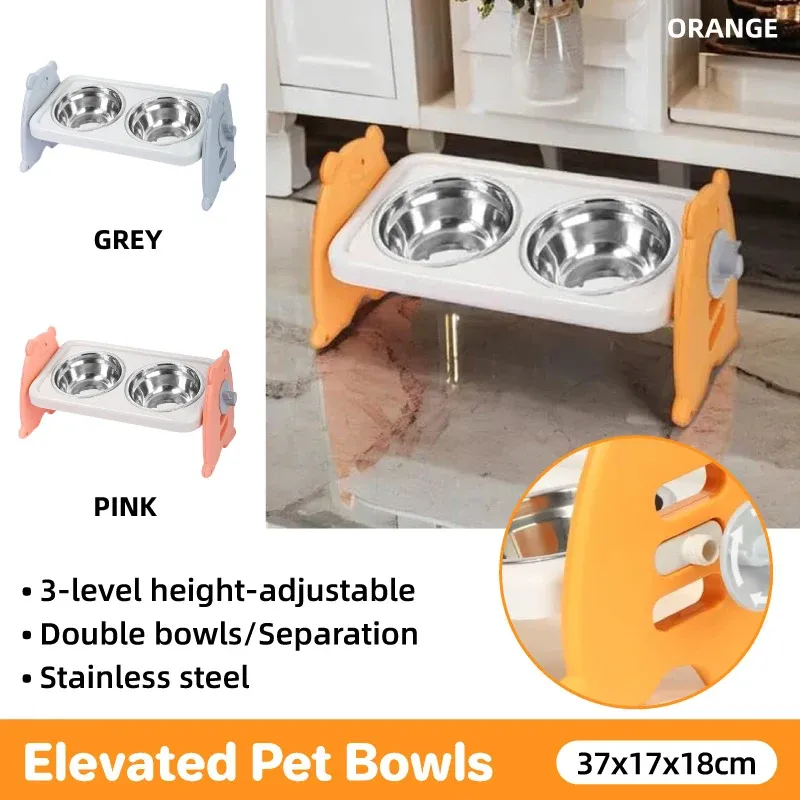 Adjustable Elevated Pet Feeder with 2 Stainless Steel Bowls 2 Double Pet Feeding Bowls Stainless Steel Non Slip Cat Dog Water Bowl Food Dish - Orange – photo 2