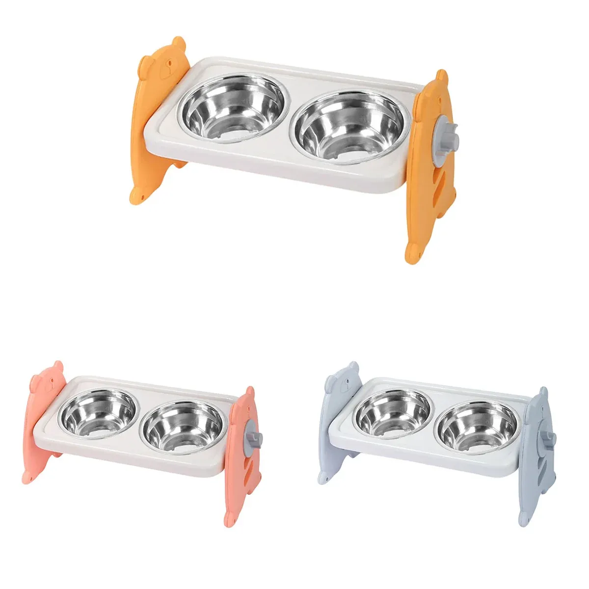 Adjustable Elevated Pet Feeder with 2 Stainless Steel Bowls 3 Double Pet Feeding Bowls Stainless Steel Non Slip Cat Dog Water Bowl Food Dish - Orange – photo 3