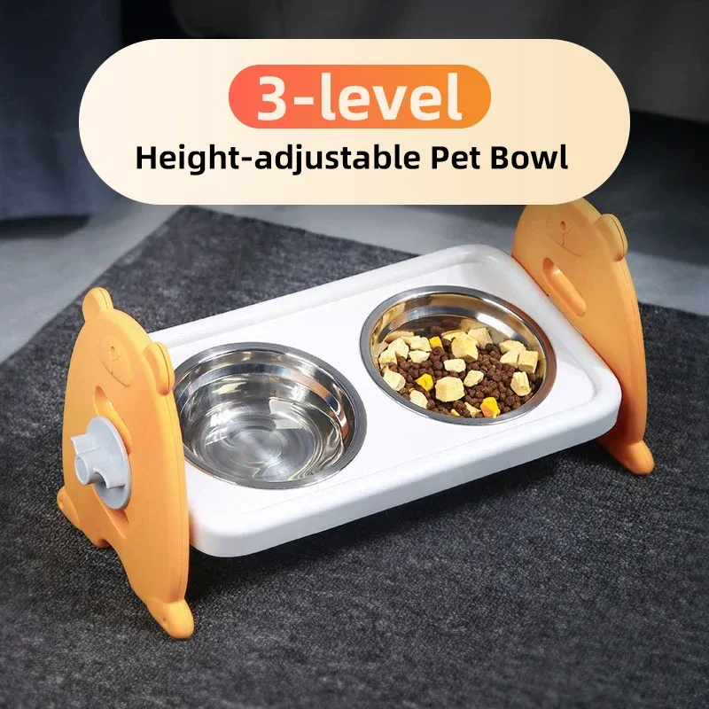 Adjustable Elevated Pet Feeder with 2 Stainless Steel Bowls 10 Double Pet Feeding Bowls Stainless Steel Non Slip Cat Dog Water Bowl Food Dish - Orange – photo 11