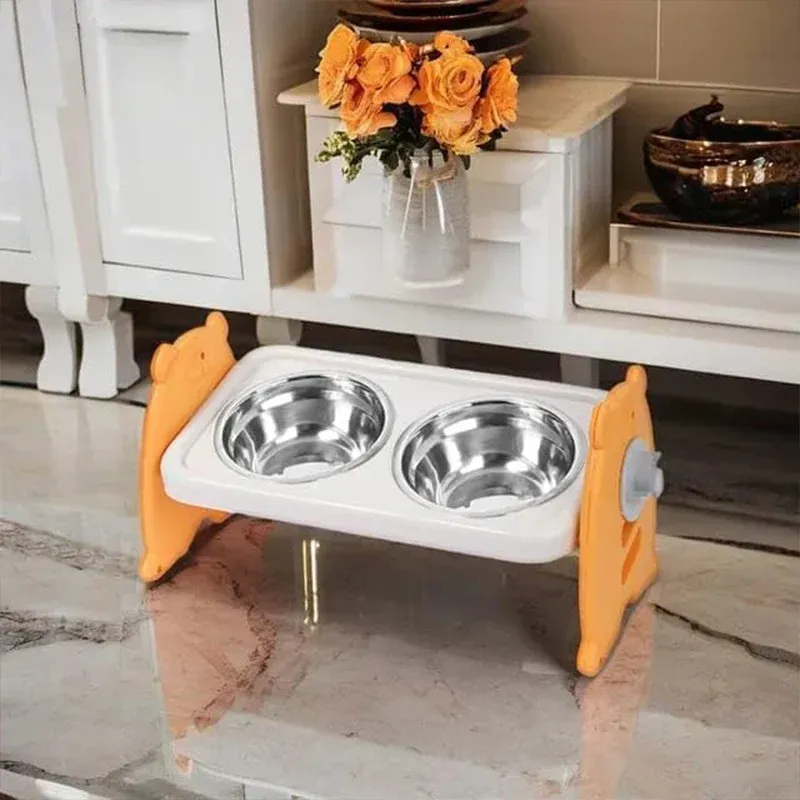 Adjustable Elevated Pet Feeder with 2 Stainless Steel Bowls 11 Double Pet Feeding Bowls Stainless Steel Non Slip Cat Dog Water Bowl Food Dish - Orange – photo 12