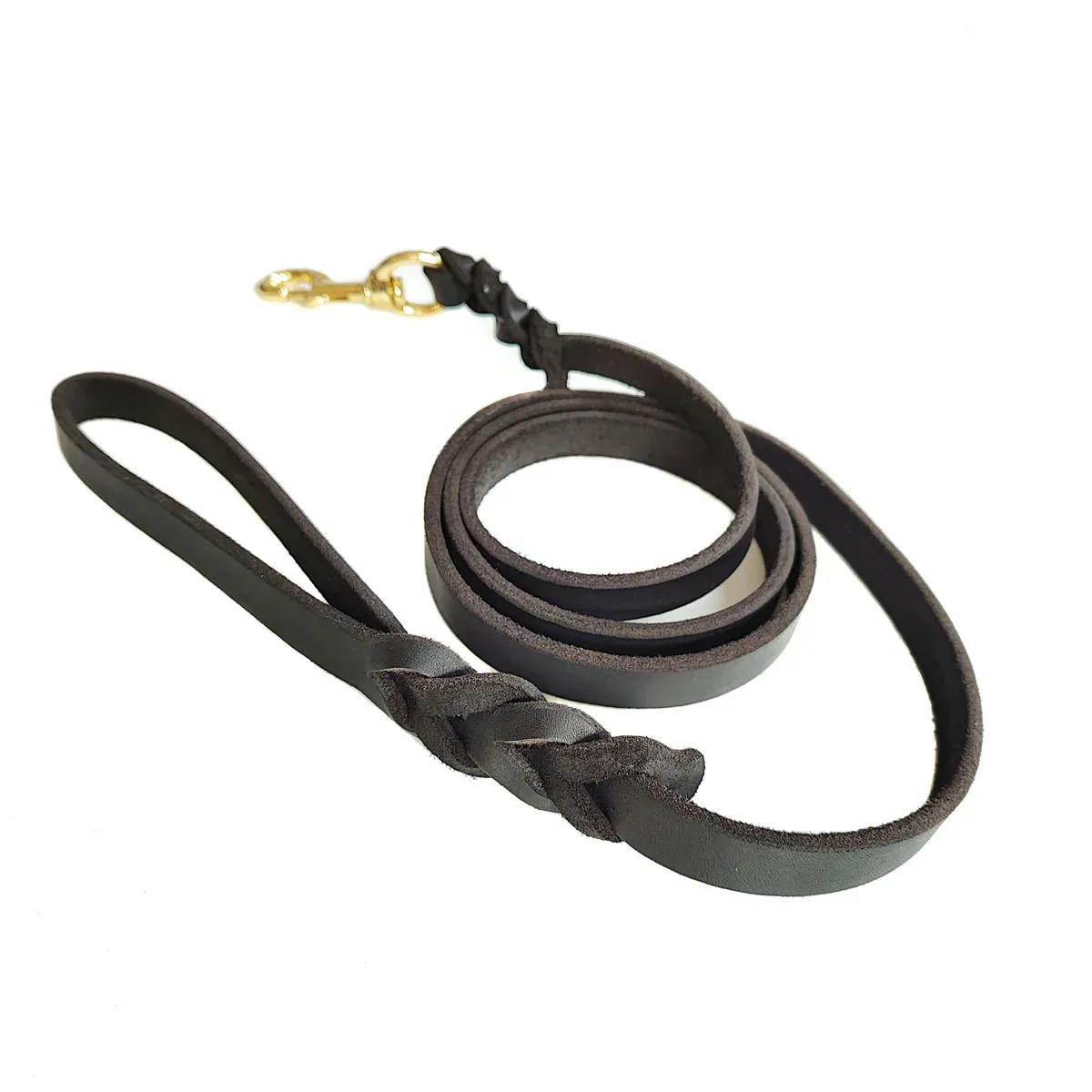 Full Grain Leather Dog Lead - 150cm Brown 1 Dog Leash Cowhide Lead Heavy Duty Leather M Size Brown For Walking Training - Black