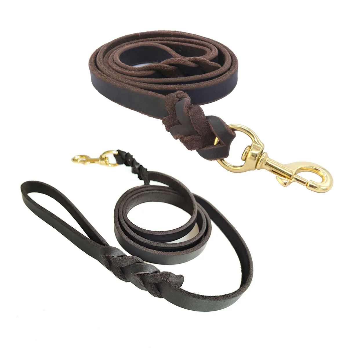 Full Grain Leather Dog Lead - 150cm Brown 3 Dog Leash Cowhide Lead Heavy Duty Leather M Size Brown For Walking Training - Black – photo 3