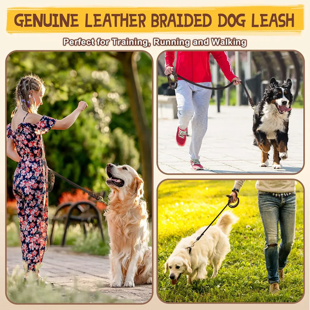Full Grain Leather Dog Lead - 150cm Brown 8 Dog Leash Cowhide Lead Heavy Duty Leather M Size Brown For Walking Training - Black – photo 8