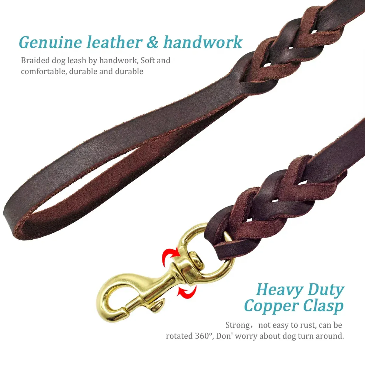 Full Grain Leather Dog Lead - 150cm Brown 13 Dog Leash Cowhide Lead Heavy Duty Leather M Size Brown For Walking Training - Black – photo 13