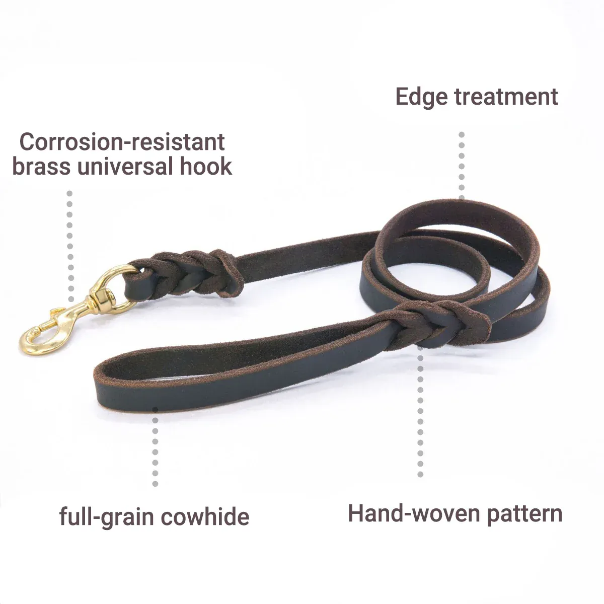 Full Grain Leather Dog Lead - 150cm Brown 14 Dog Leash Cowhide Lead Heavy Duty Leather M Size Brown For Walking Training - Black – photo 14