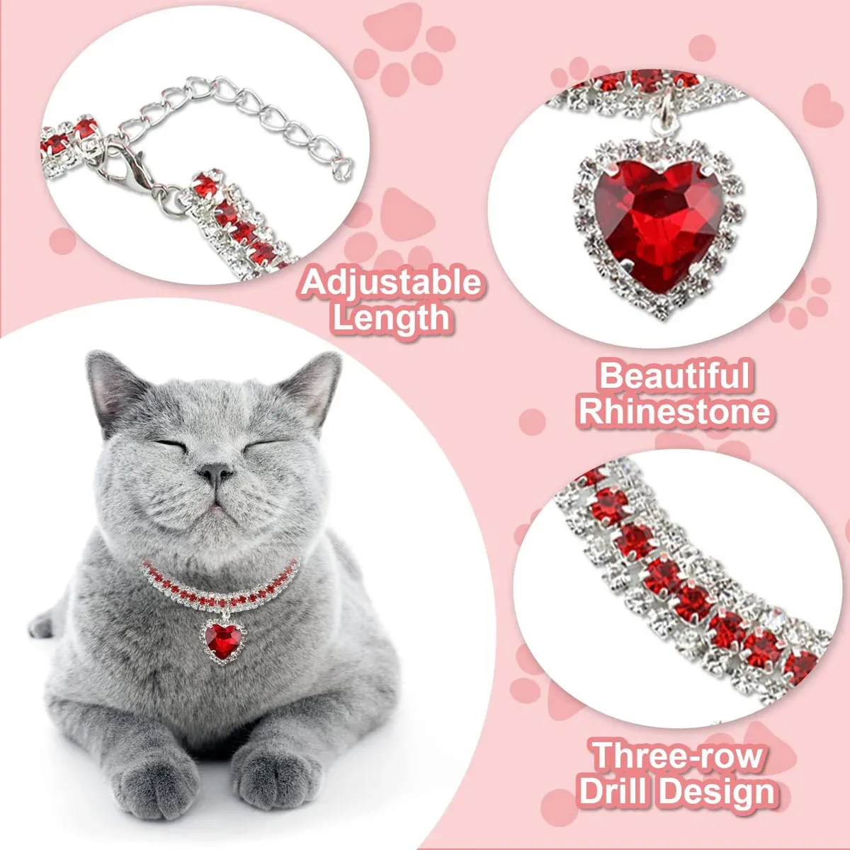 Rhinestone Pet Collars 4-Pack for Cats & Small Dogs 4 Pet Rhinestone Collar 4PCS Heart Pendant Cat Dog Adjustable 16.5-26cm – photo 4