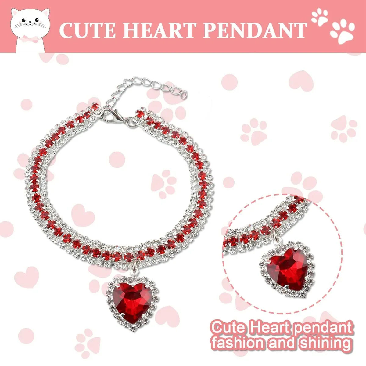 Rhinestone Pet Collars 4-Pack for Cats & Small Dogs 5 Pet Rhinestone Collar 4PCS Heart Pendant Cat Dog Adjustable 16.5-26cm – photo 5