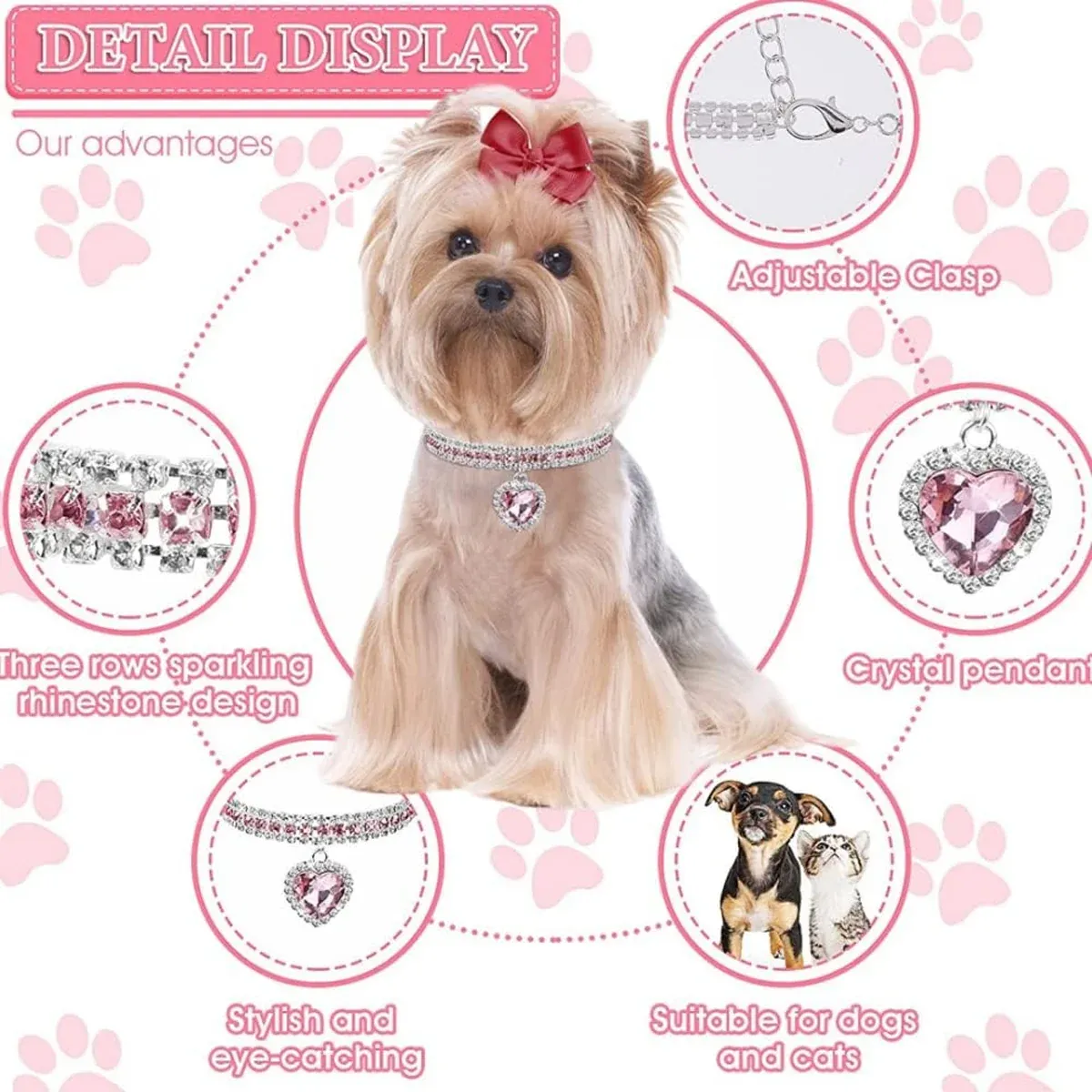 Rhinestone Pet Collars 4-Pack for Cats & Small Dogs 8 Pet Rhinestone Collar 4PCS Heart Pendant Cat Dog Adjustable 16.5-26cm – photo 8