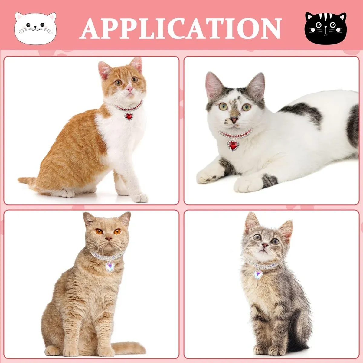 Rhinestone Pet Collars 4-Pack for Cats & Small Dogs 12 Pet Rhinestone Collar 4PCS Heart Pendant Cat Dog Adjustable 16.5-26cm – photo 13