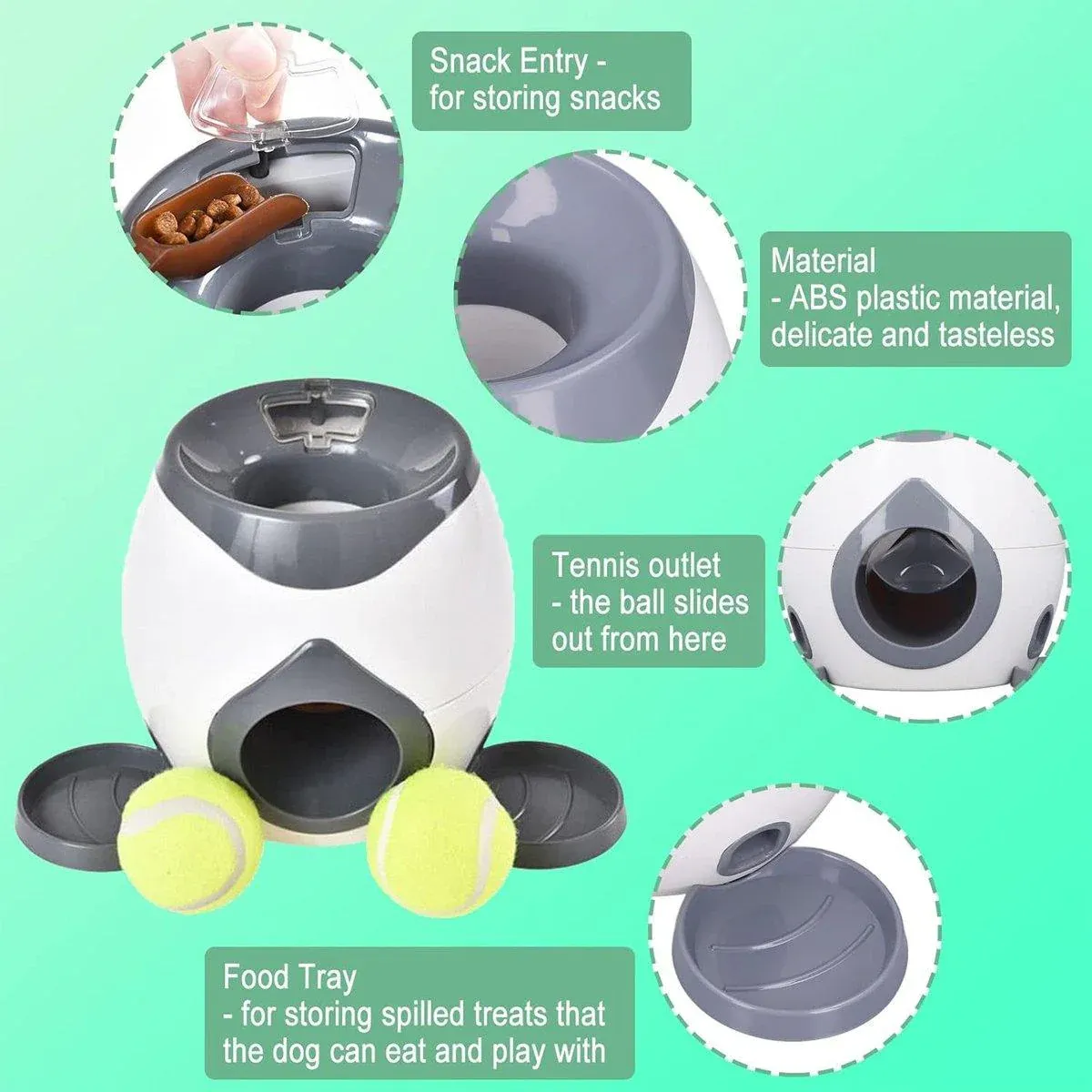 Interactive Dog Tennis Ball Feeder & Treat Training Toy 5 Interactive Dog Toy Tennis Feeder Machine for Training and Treat Rewards - Grey – photo 5