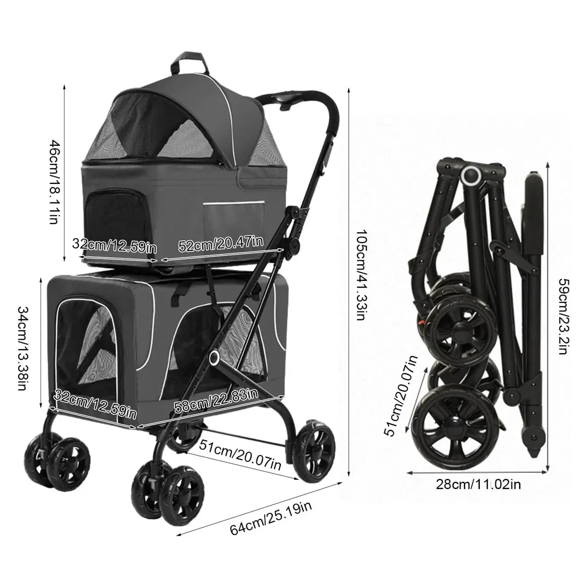 3 in 1 Pet Stroller, Carrier & Backpack for Cats & Small Dogs 3 3 in 1 Portable Folding Pet Stroller Outdoor Travel Double Deck Cat Dog Carrier – photo 3
