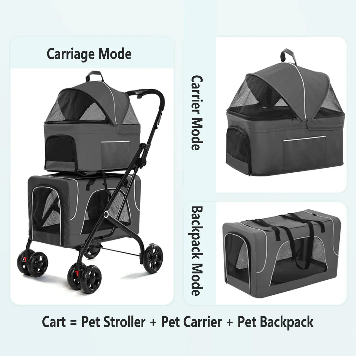 3 in 1 Pet Stroller, Carrier & Backpack for Cats & Small Dogs 7 3 in 1 Portable Folding Pet Stroller Outdoor Travel Double Deck Cat Dog Carrier – photo 7