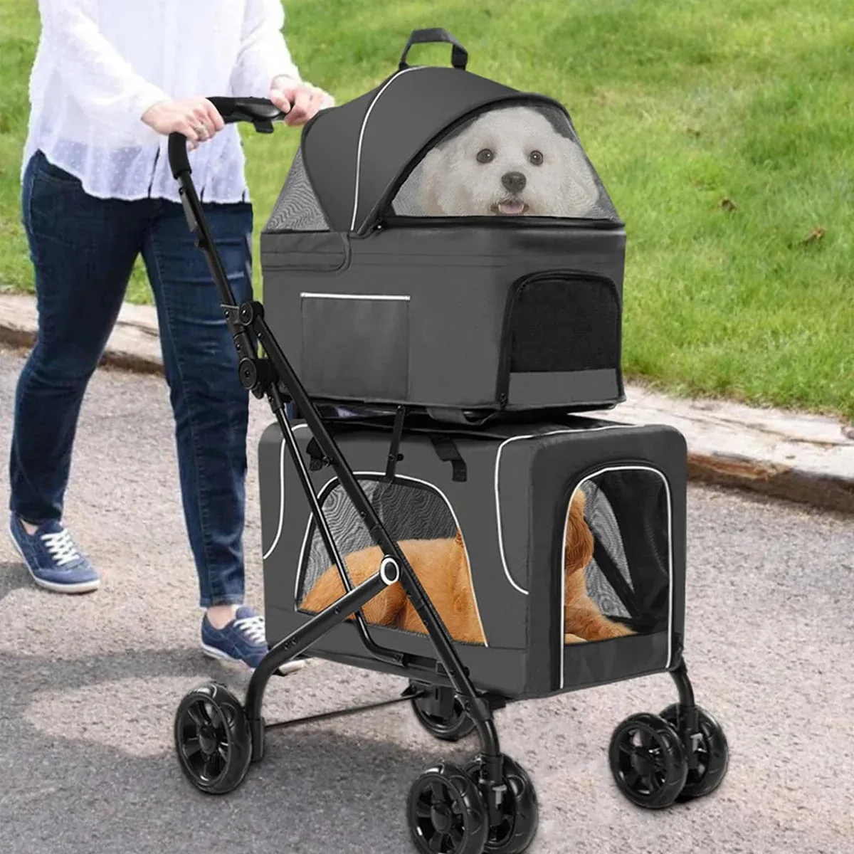 3 in 1 Pet Stroller, Carrier & Backpack for Cats & Small Dogs 10 3 in 1 Portable Folding Pet Stroller Outdoor Travel Double Deck Cat Dog Carrier – photo 10