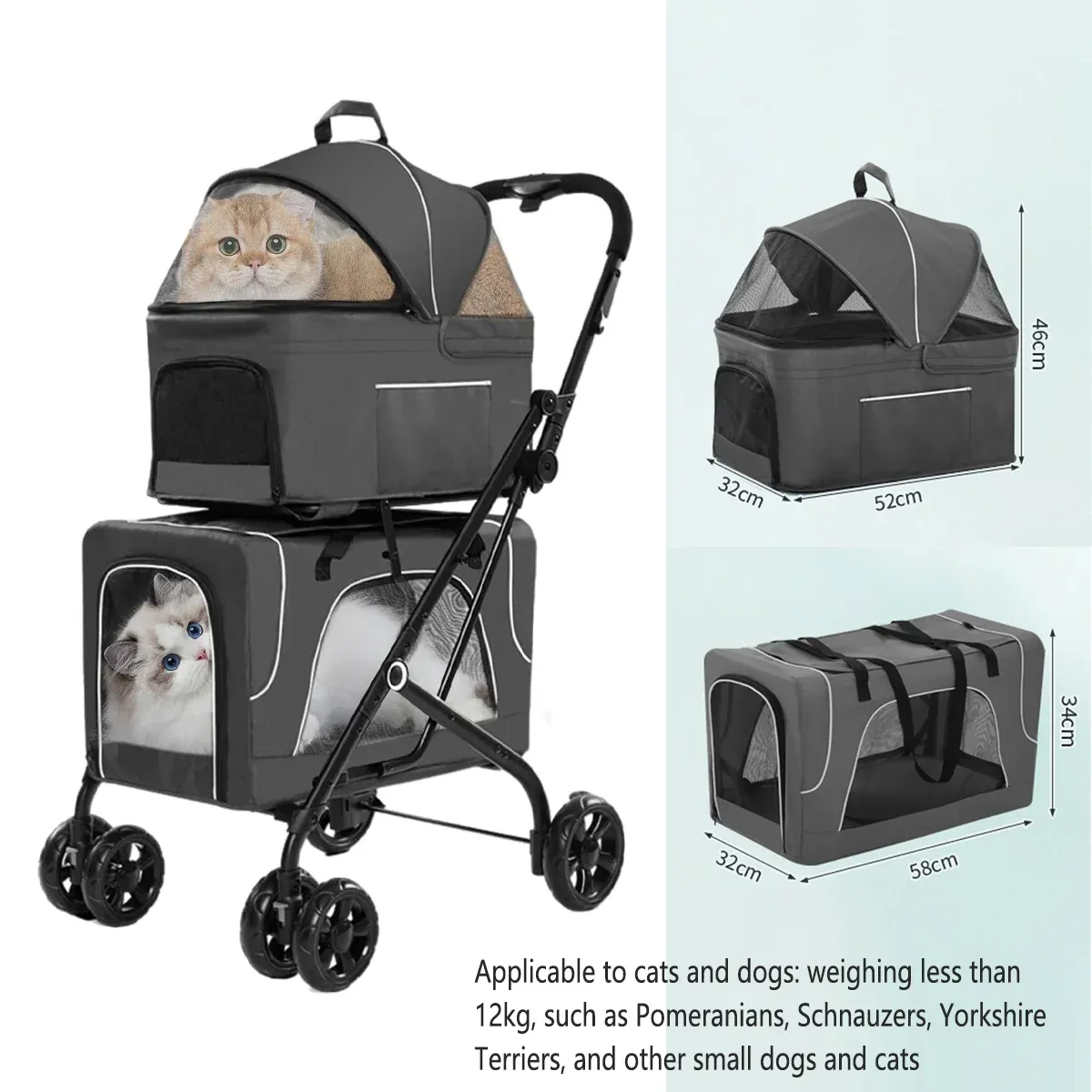 3 in 1 Pet Stroller, Carrier & Backpack for Cats & Small Dogs 11 3 in 1 Portable Folding Pet Stroller Outdoor Travel Double Deck Cat Dog Carrier – photo 11