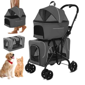 3 in 1 Portable Folding Pet Stroller Outdoor Travel Double Deck Cat Dog Carrier – photo 12