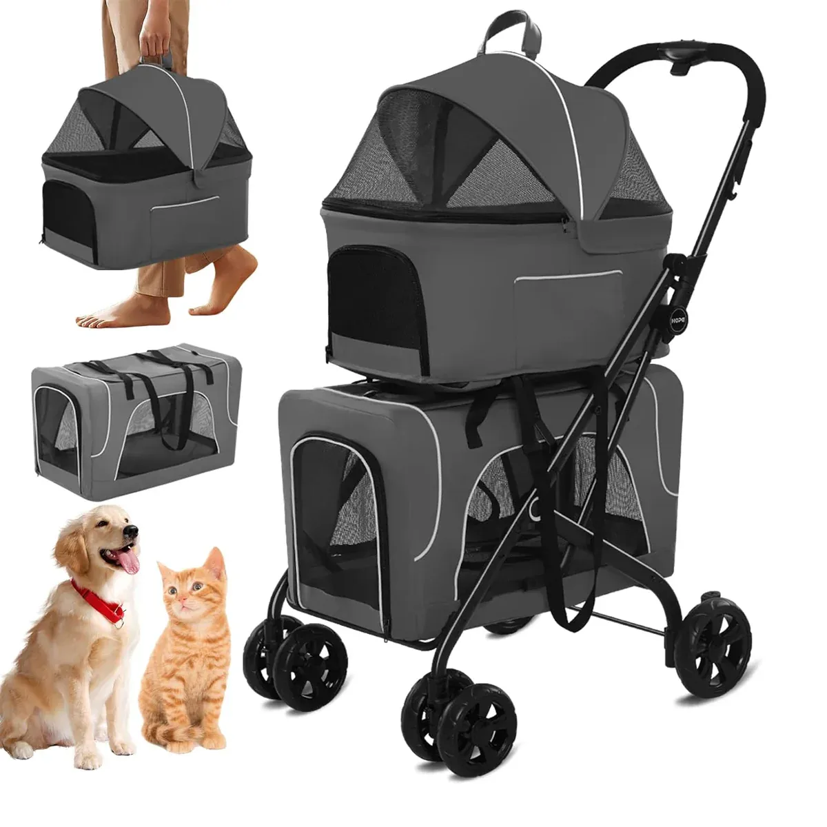 3 in 1 Pet Stroller, Carrier & Backpack for Cats & Small Dogs 1 3 in 1 Portable Folding Pet Stroller Outdoor Travel Double Deck Cat Dog Carrier – photo 12