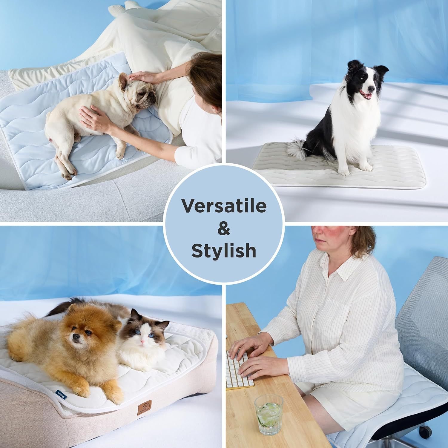 Dog Cooling Mat | Washable Self Cooling Pet Bed 6 150 x 101 CM Grey Premium Wave Quiltied Pet Cooling Mat - Washable Self-Cooling Blanket with Anti-Stick Hair Surface & Non-Slip Base for Cats Dogs and Human Versatile Use – photo 6