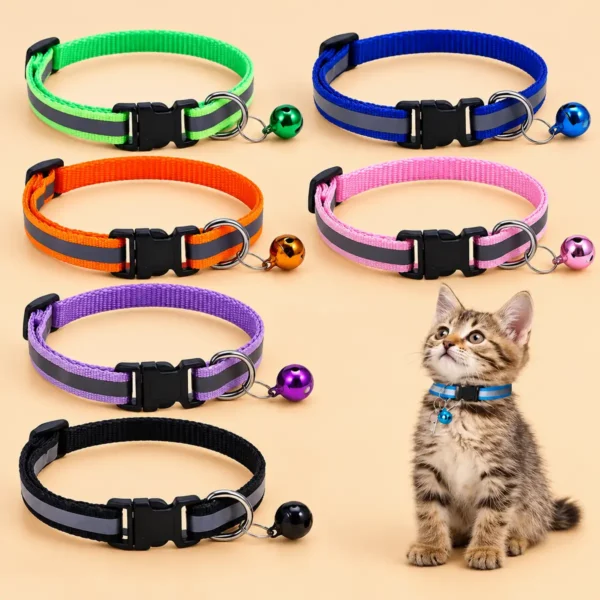 6-pack cat collars - cat collars with safety buckle - pet collars - dog collars - cat collars with bells - reflective cat collars - adjustable cat collars