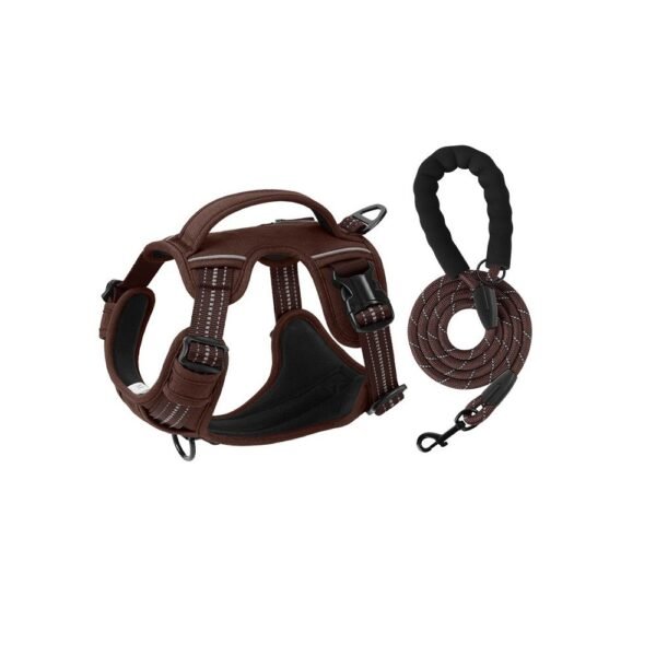 XL size Coffee No Pull Dog Harness and Leash Set - Reflective Oxford Fabric Puppy Vest with Control Handle, Adjustable S Size Walking Gear for Small to Medium Dogs, Anti-Pull Training Aid